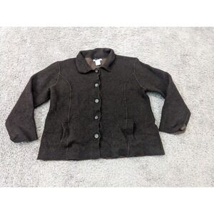 Deane & White Wool Jacket Womens Large 100% Wool Button Front‎ Brown Sweater